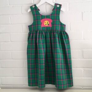 Girls Kelly Kids Size 5 Green Plaid Jumper Dress Phone Appliqué School Dress